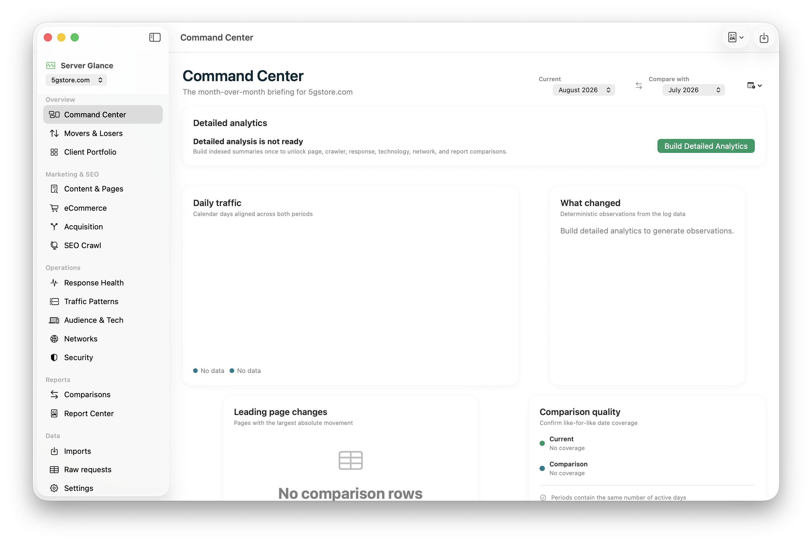 Server Glance command center dashboard