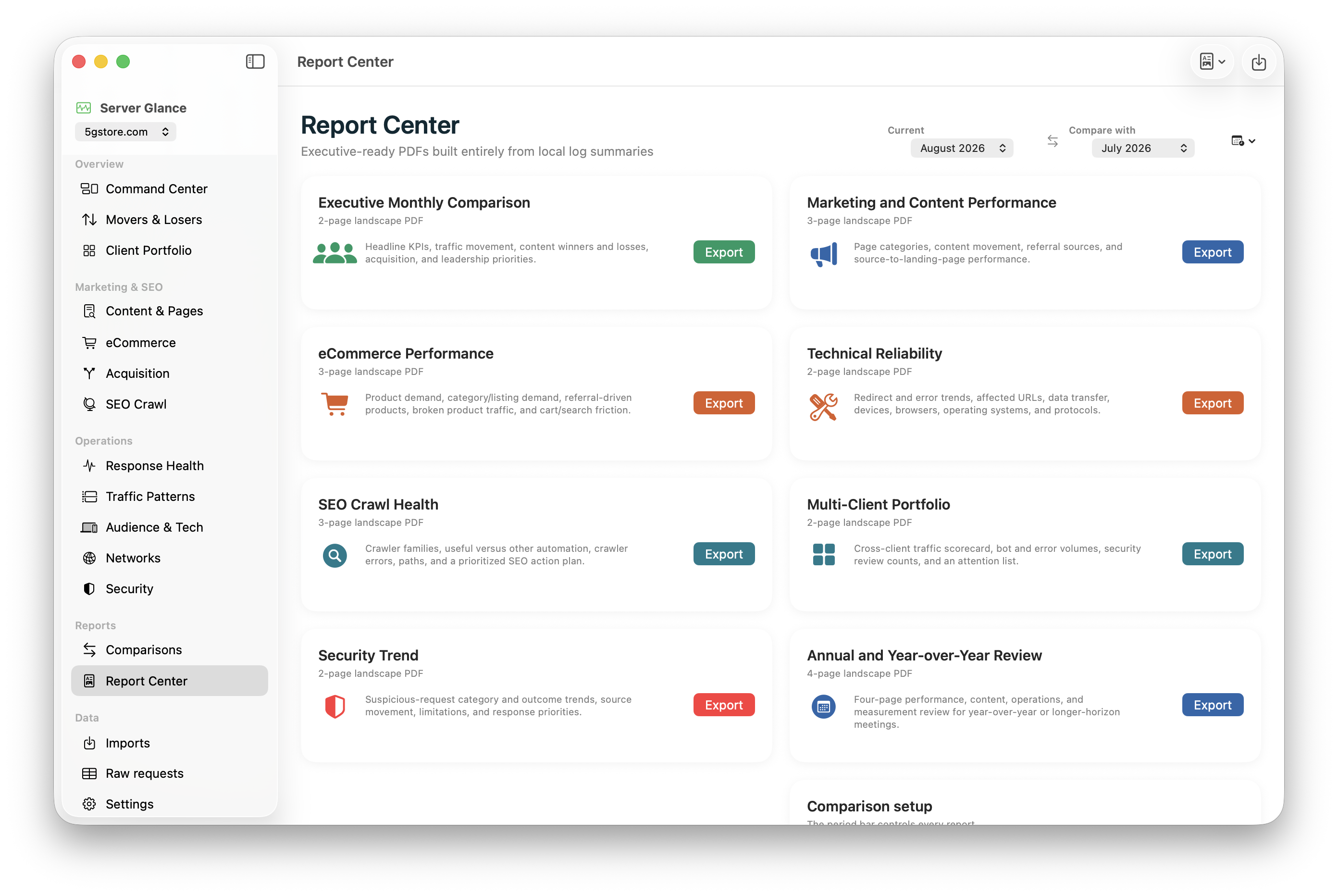 Server Glance report center